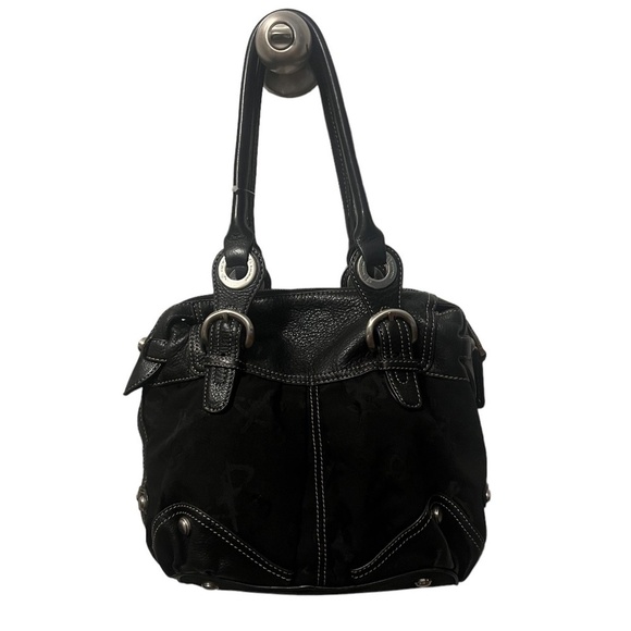 B. Makowsky Large Shoulder Bag Purse Shopper Black Leather Double Strap Zipper - Picture 1 of 14